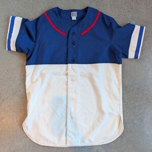 NWOT %100 Wool Ebbets Field Baseball Flannel Jersey Medium Blue Red Cream